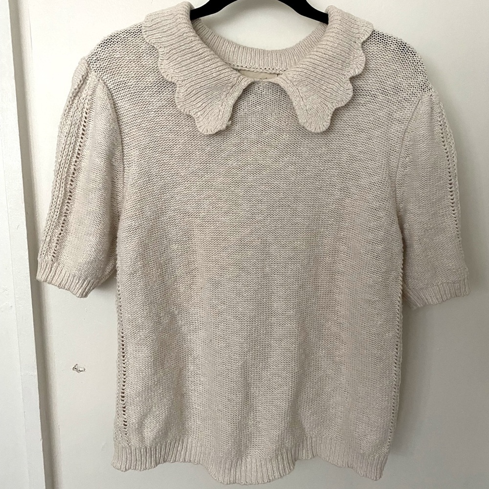 Cream Ivory Peter Pan Collared Short Sleeve Sweater